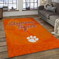 ncaa clemson tigers college sport basketball and foolball team logo rectangle area rug dark room ct03