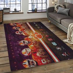 ncaa clemson tigers college sport basketball and foolball team logo rectangle area rug dark room ct09