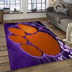ncaa clemson tigers college sport basketball and foolball team logo rectangle area rug dark room ct10