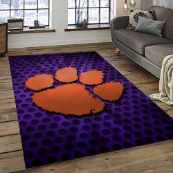ncaa clemson tigers college sport basketball and foolball team logo rectangle area rug dark room ct11