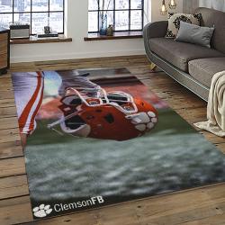 ncaa clemson tigers college sport basketball and foolball team logo rectangle area rug dark room ct13