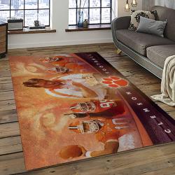 ncaa clemson tigers college sport basketball and foolball team logo rectangle area rug dark room ct14