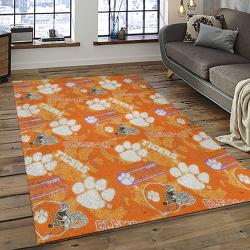 ncaa clemson tigers college sport basketball and foolball team logo rectangle area rug dark room ct18