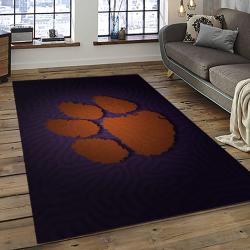 ncaa clemson tigers college sport basketball and foolball team logo rectangle area rug dark room ct22