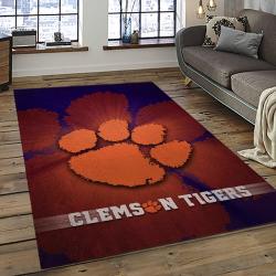 ncaa clemson tigers college sport basketball and foolball team logo rectangle area rug dark room ct23