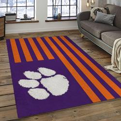 ncaa clemson tigers college sport basketball and foolball team logo rectangle area rug dark room ct28