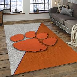 ncaa clemson tigers college sport basketball and foolball team logo rectangle area rug dark room ct29