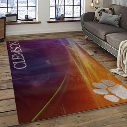 ncaa clemson tigers college sport basketball and foolball team logo rectangle area rug dark room ct30