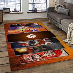 ncaa clemson tigers college sport basketball and foolball team logo rectangle area rug dark room ct35