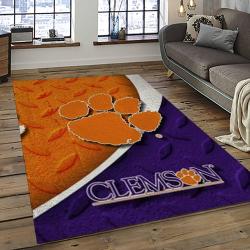 ncaa clemson tigers college sport basketball and foolball team logo rectangle area rug dark room ct39