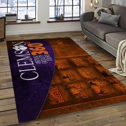 ncaa clemson tigers college sport basketball and foolball team logo rectangle area rug dark room ct40