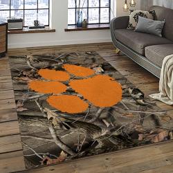 ncaa clemson tigers college sport basketball and foolball team logo rectangle area rug dark room ct43