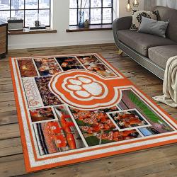 ncaa clemson tigers college sport basketball and foolball team logo rectangle area rug dark room ct46