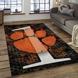 ncaa clemson tigers college sport basketball and foolball team logo rectangle area rug dark room ct47