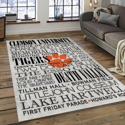 ncaa clemson tigers college sport basketball and foolball team logo rectangle area rug dark room ct48