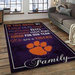 ncaa clemson tigers college sport basketball and foolball team logo rectangle area rug dark room ct49