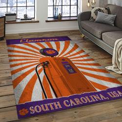ncaa clemson tigers college sport basketball and foolball team logo rectangle area rug dark room ct50