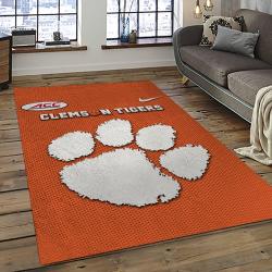 ncaa clemson tigers college sport basketball and foolball team logo rectangle area rug dark room ct53