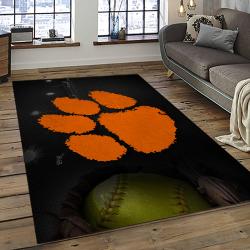 ncaa clemson tigers college sport basketball and foolball team logo rectangle area rug dark room ct55