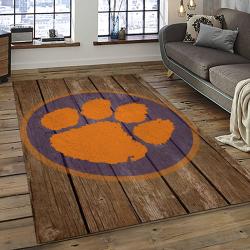 ncaa clemson tigers college sport basketball and foolball team logo rectangle area rug dark room ct57