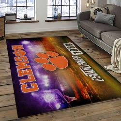 ncaa clemson tigers college sport basketball and foolball team logo rectangle area rug dark room ct59
