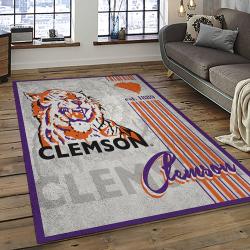 ncaa clemson tigers college sport basketball and foolball team logo rectangle area rug dark room ct61