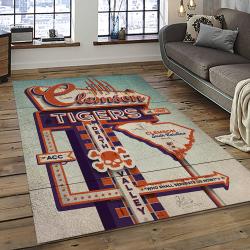 ncaa clemson tigers college sport basketball and foolball team logo rectangle area rug dark room ct62