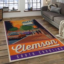 ncaa clemson tigers college sport basketball and foolball team logo rectangle area rug dark room ct63