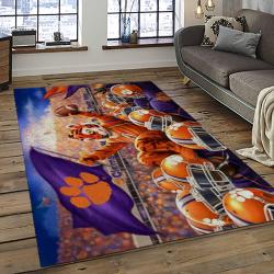 ncaa clemson tigers college sport basketball and foolball team logo rectangle area rug dark room ct66