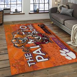 ncaa clemson tigers college sport basketball and foolball team logo rectangle area rug dark room ct67