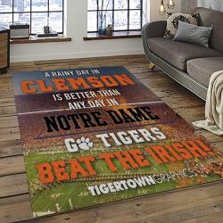 ncaa clemson tigers college sport basketball and foolball team logo rectangle area rug dark room ct68