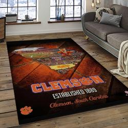 ncaa clemson tigers college sport basketball and foolball team logo rectangle area rug dark room ct69