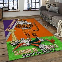 ncaa clemson tigers college sport basketball and foolball team logo rectangle area rug dark room ct71