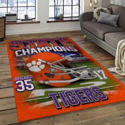 ncaa clemson tigers college sport basketball and foolball team logo rectangle area rug dark room ct73