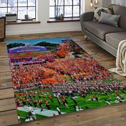 ncaa clemson tigers college sport basketball and foolball team logo rectangle area rug dark room ct75
