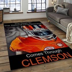 ncaa clemson tigers college sport basketball and foolball team logo rectangle area rug dark room ct76