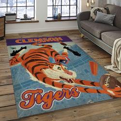 ncaa clemson tigers college sport basketball and foolball team logo rectangle area rug dark room ct79