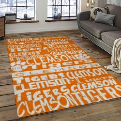ncaa clemson tigers college sport basketball and foolball team logo rectangle area rug dark room ct82