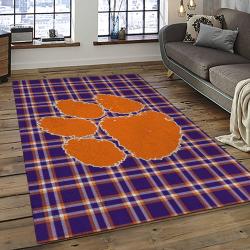 ncaa clemson tigers college sport basketball and foolball team logo rectangle area rug dark room ct86