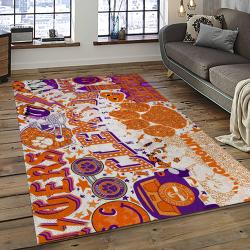 ncaa clemson tigers college sport basketball and foolball team logo rectangle area rug dark room ct88