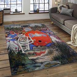 ncaa florida gators college sport basketball and foolball team logo rectangle area rug dark room fg36