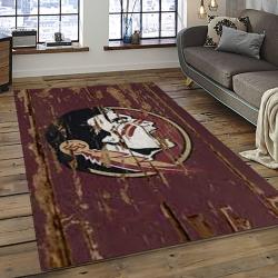 ncaa florida state seminoles sport basketball and foolball team logo rectangle area rug dark room fss49