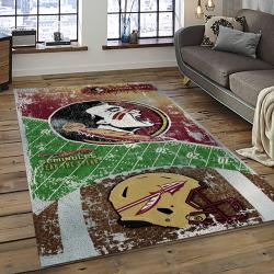 ncaa florida state seminoles sport basketball and foolball team logo rectangle area rug dark room fss68