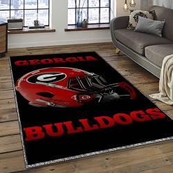 ncaa georgia bulldogs college sport basketball and foolball team logo rectangle area rug dark room gbs03