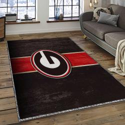 ncaa georgia bulldogs college sport basketball and foolball team logo rectangle area rug dark room gbs15