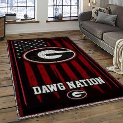 ncaa georgia bulldogs college sport basketball and foolball team logo rectangle area rug dark room gbs21