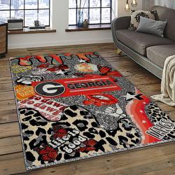 ncaa georgia bulldogs college sport basketball and foolball team logo rectangle area rug dark room gbs25