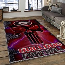 ncaa georgia bulldogs college sport basketball and foolball team logo rectangle area rug dark room gbs42