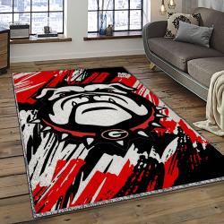ncaa georgia bulldogs college sport basketball and foolball team logo rectangle area rug dark room gbs45
