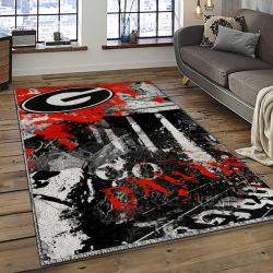 ncaa georgia bulldogs college sport basketball and foolball team logo rectangle area rug dark room gbs46